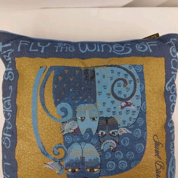 Laurel Burch Blue Indigo Cats Tapestry Throw Pillow Metallic Gold Accents 17" - Picture 7 of 13